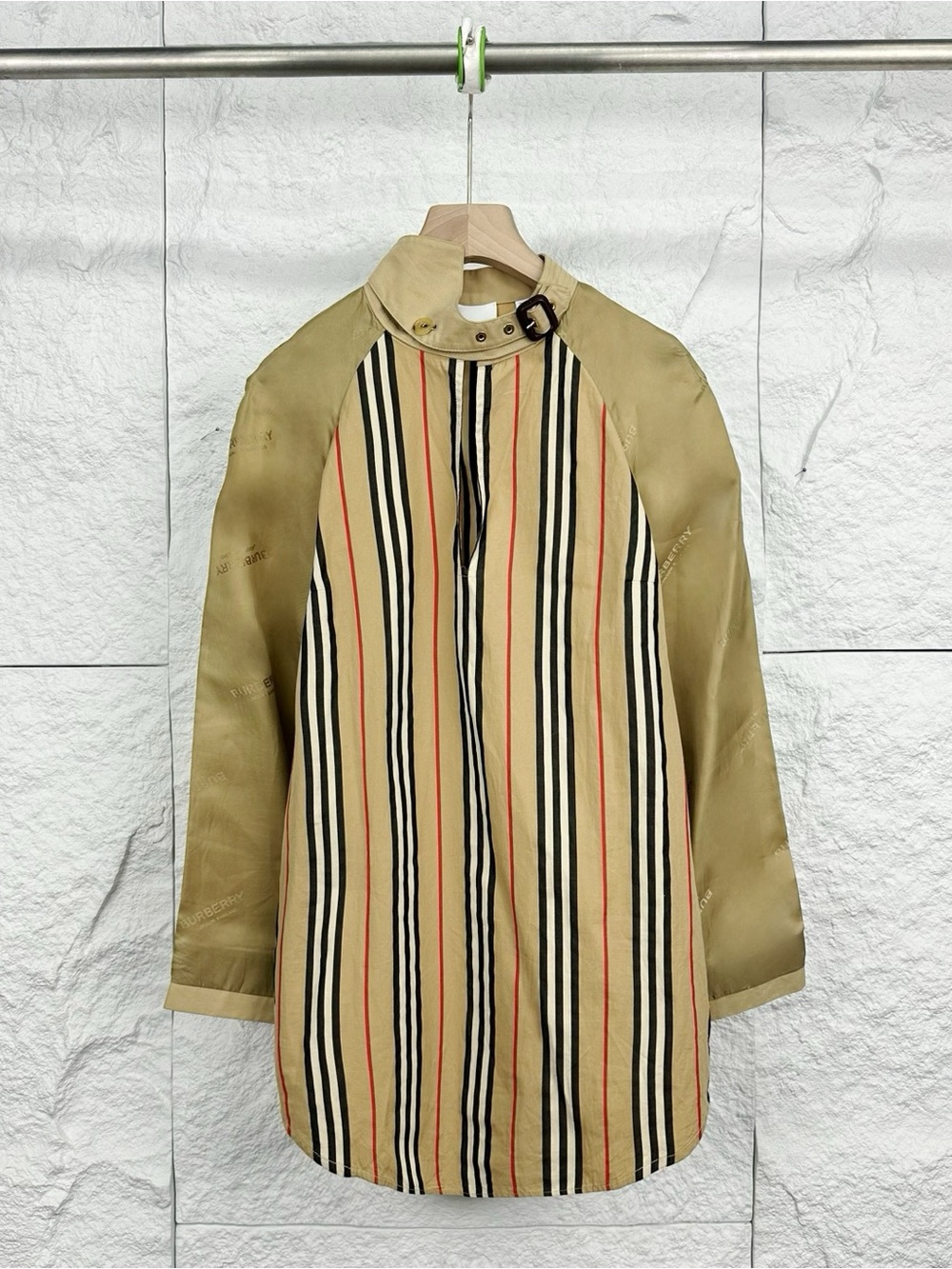 Burberry Beige, Black and Red Striped Lined Jacket